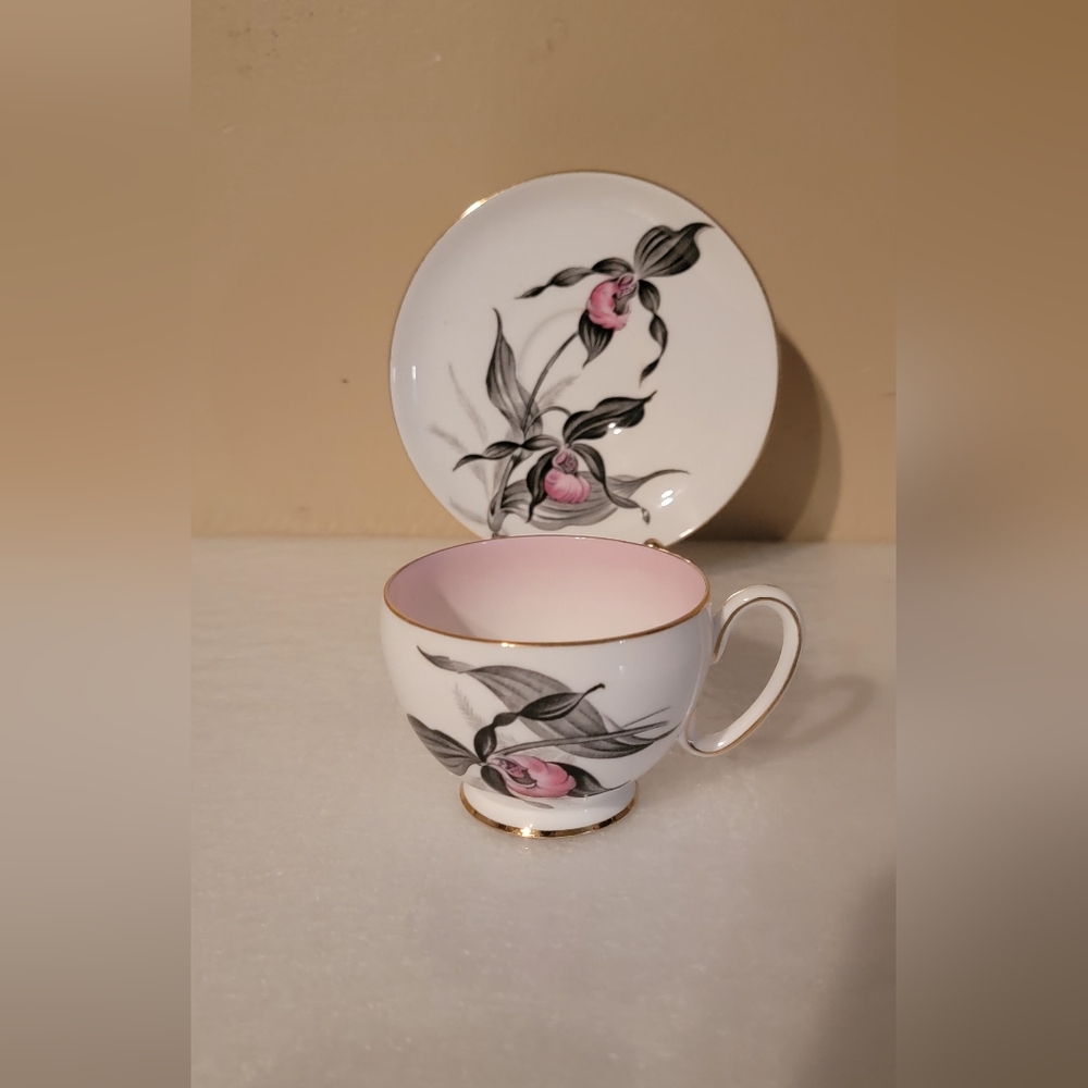 Royal Stafford Lady Slipper Bone China  Floral Teacup and Saucer Set
